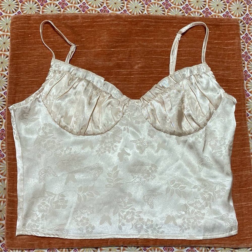 Ivory Satin Camisole Embossed with Butterflies & Flowers